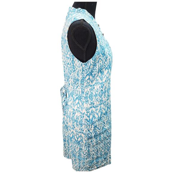 Cynthia Rowley Dress Women 2 Blue Linen Sleeveless Geometric Print Lined Pockets - Picture 8 of 15